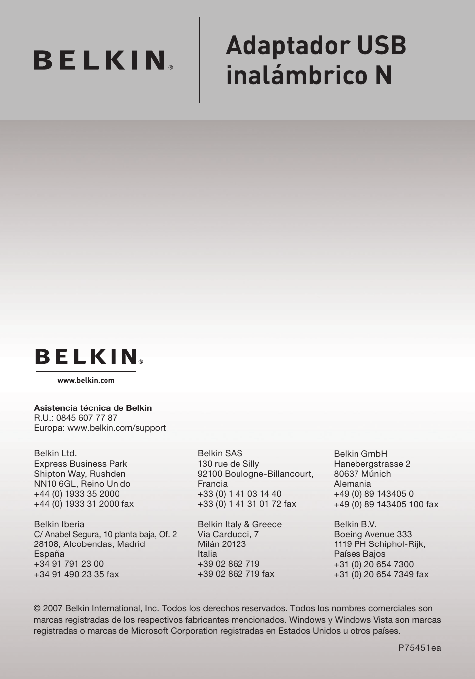 Adaptador usb inalámbrico n | Belkin F5D8053EA User Manual | Page 241 / 291