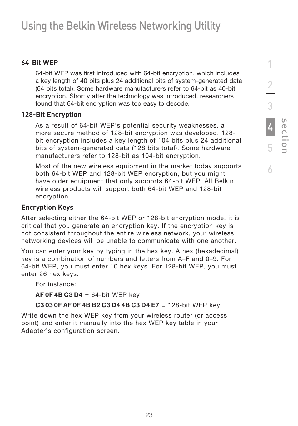 Using the belkin wireless networking utility, Se ct io n | Belkin F5D8053EA User Manual | Page 25 / 291