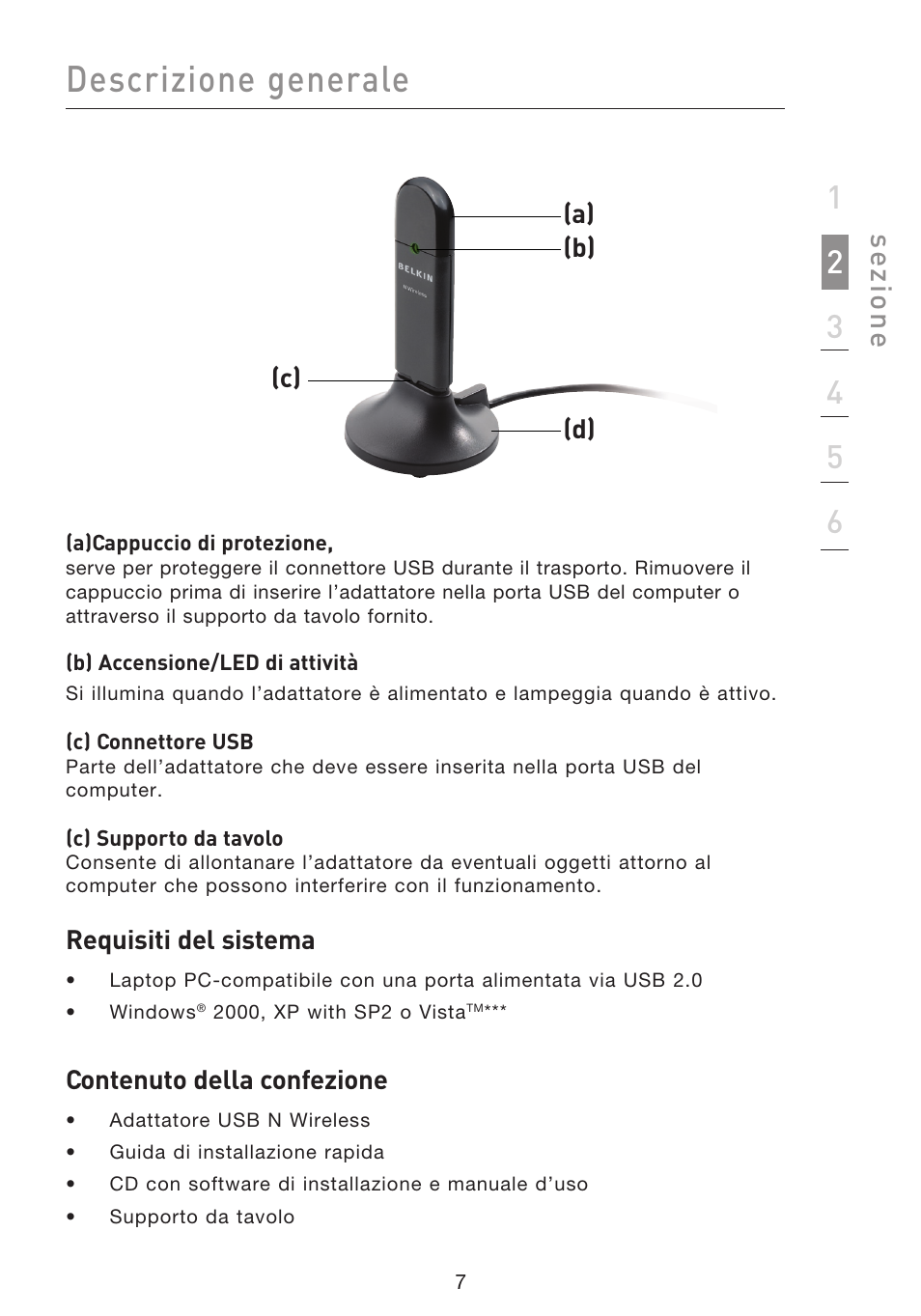 Descrizione generale, Se zio n e | Belkin F5D8053EA User Manual | Page 252 / 291