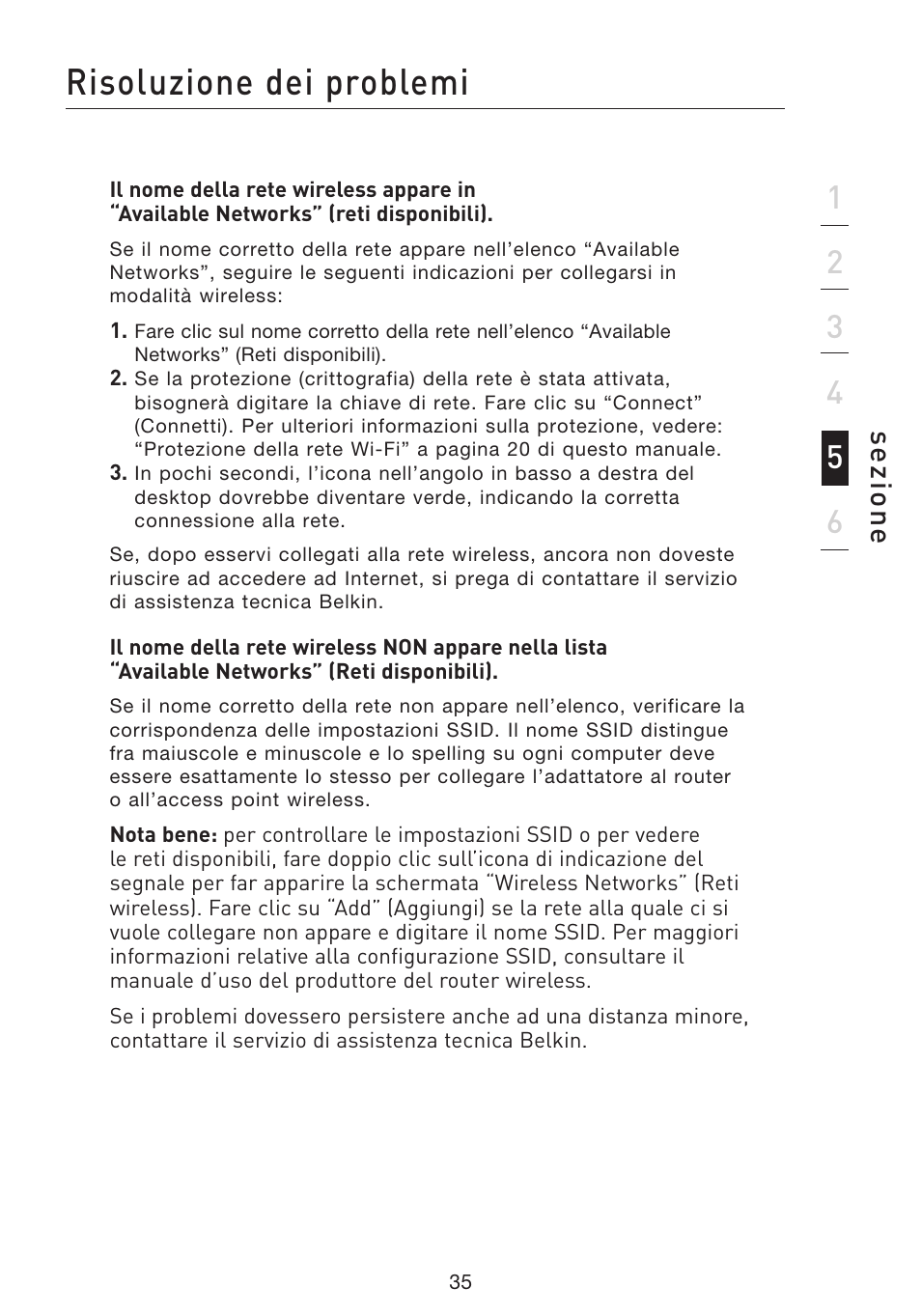 Risoluzione dei problemi, Se zio n e | Belkin F5D8053EA User Manual | Page 280 / 291