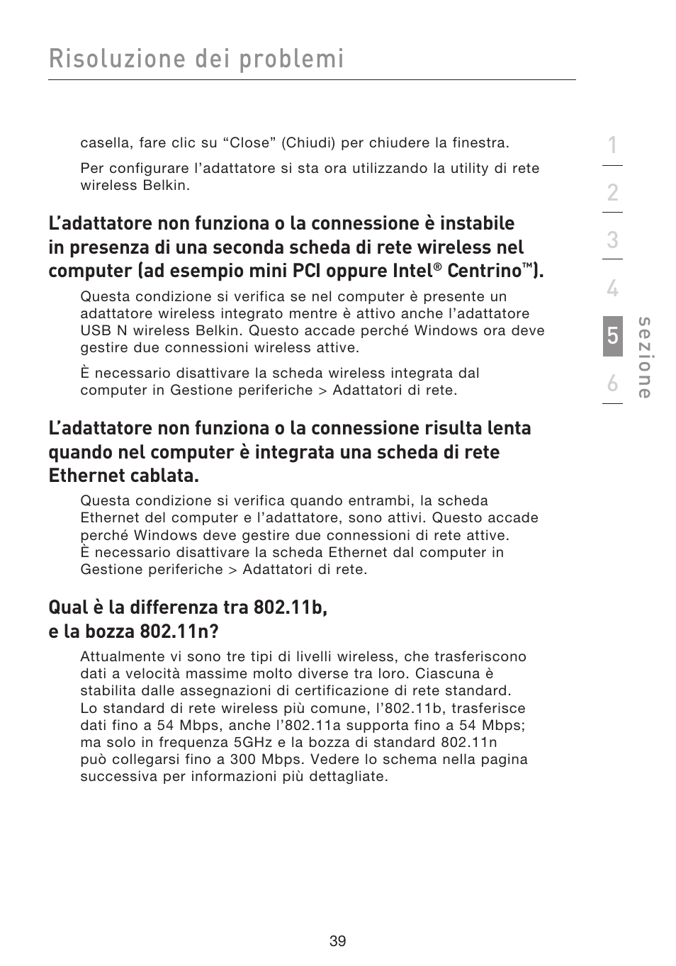 Risoluzione dei problemi, Se zio n e | Belkin F5D8053EA User Manual | Page 284 / 291