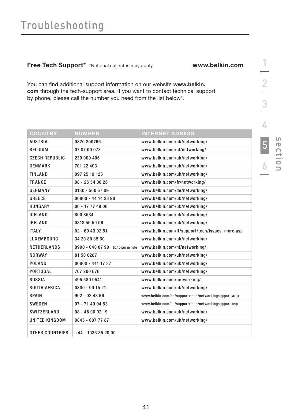 Troubleshooting, Se ct io n | Belkin F5D8053EA User Manual | Page 43 / 291