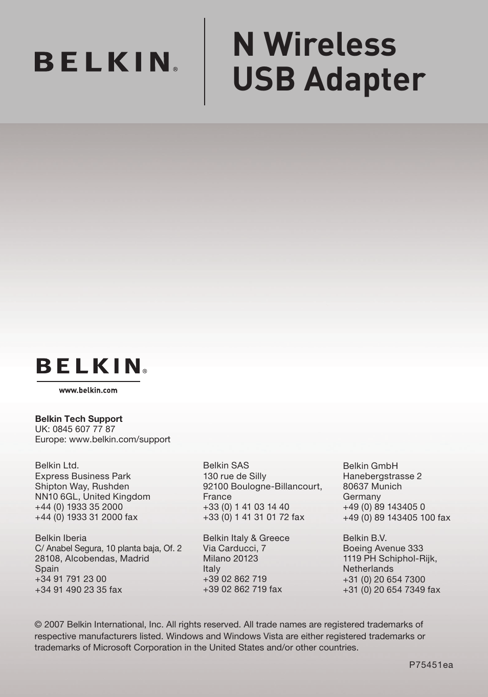 N wireless usb adapter | Belkin F5D8053EA User Manual | Page 48 / 291