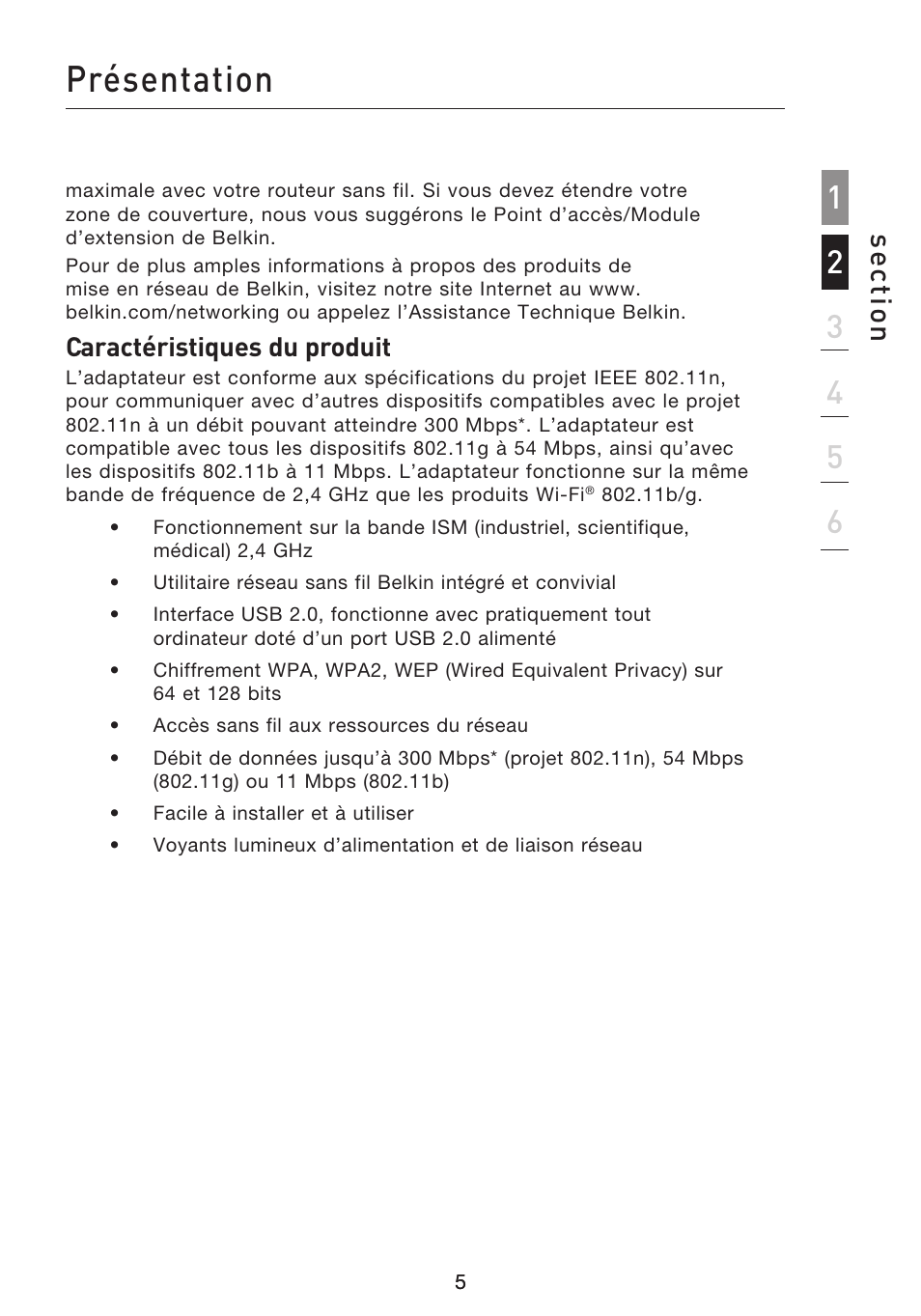 Présentation, Se ct io n | Belkin F5D8053EA User Manual | Page 55 / 291