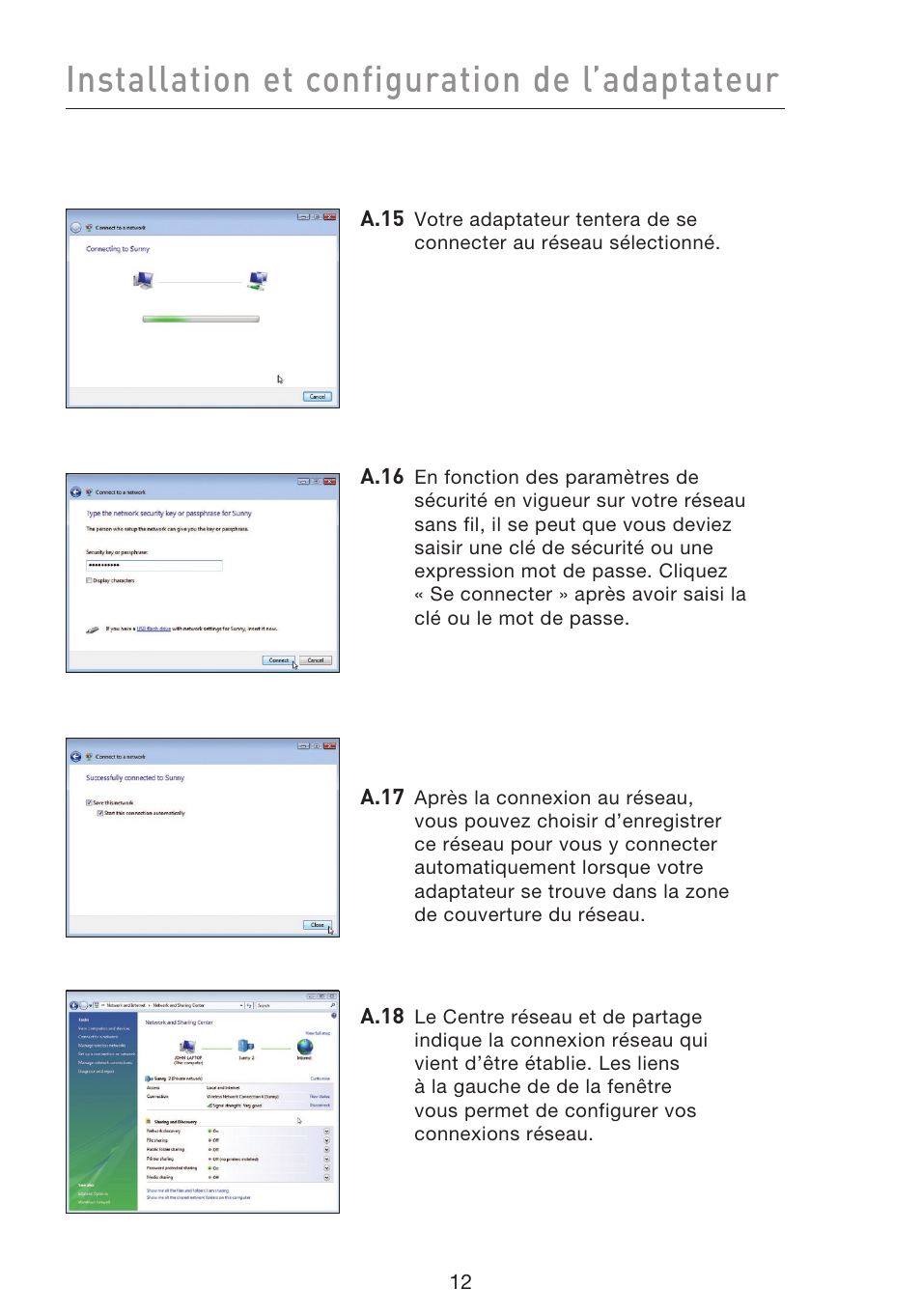 Installation et configuration de l’adaptateur | Belkin F5D8053EA User Manual | Page 62 / 291