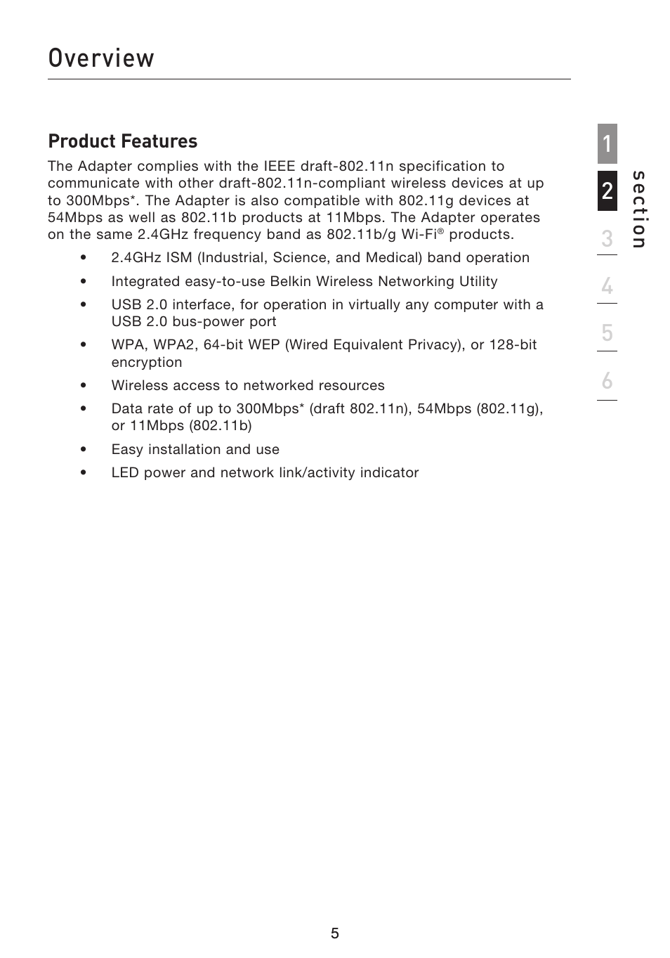 Overview, Se ct io n | Belkin F5D8053EA User Manual | Page 7 / 291