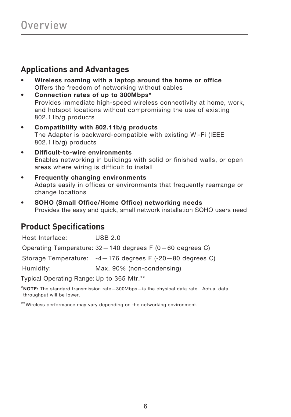 Overview, Applications and advantages, Product specifications | Belkin F5D8053EA User Manual | Page 8 / 291