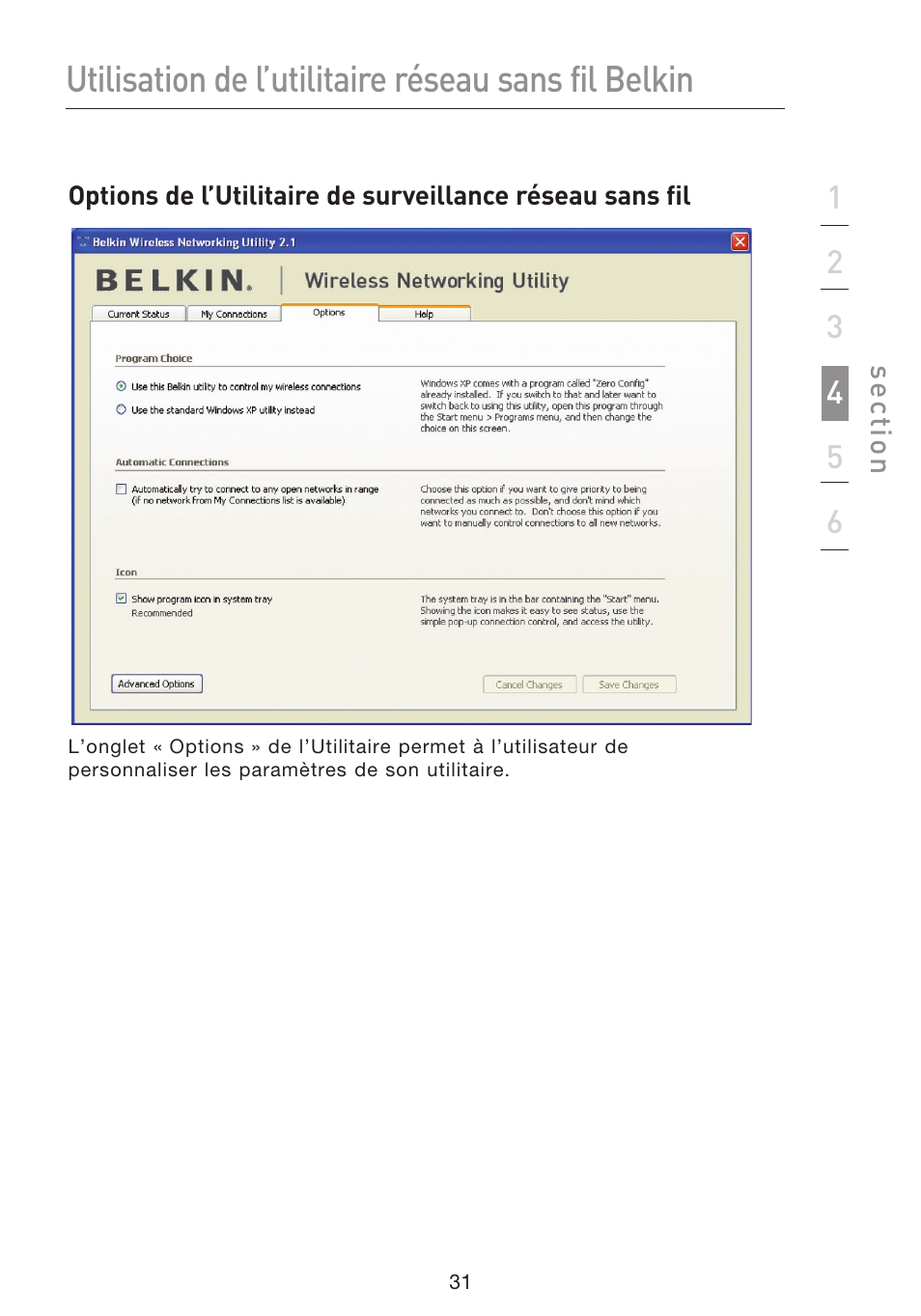 Utilisation de l’utilitaire réseau sans fil belkin | Belkin F5D8053EA User Manual | Page 81 / 291