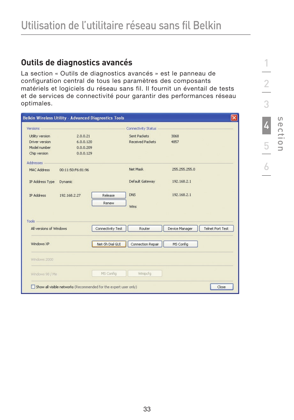 Utilisation de l’utilitaire réseau sans fil belkin | Belkin F5D8053EA User Manual | Page 83 / 291