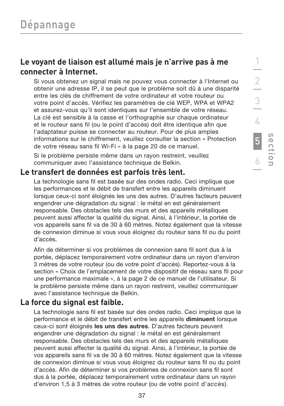 Dépannage | Belkin F5D8053EA User Manual | Page 87 / 291