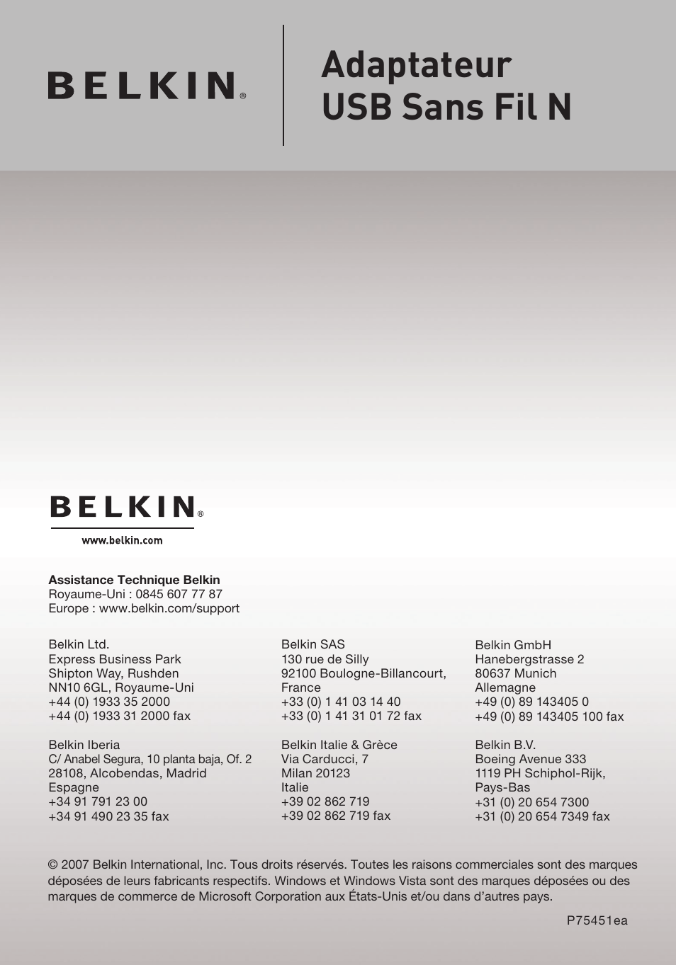 Adaptateur usb sans fil n | Belkin F5D8053EA User Manual | Page 96 / 291