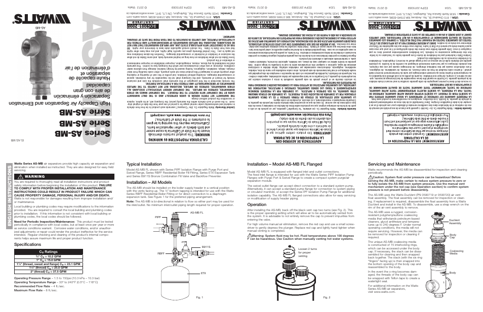 Watts AS-MB User Manual | 2 pages
