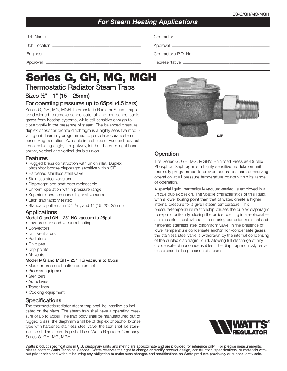 Watts MGH User Manual | 2 pages