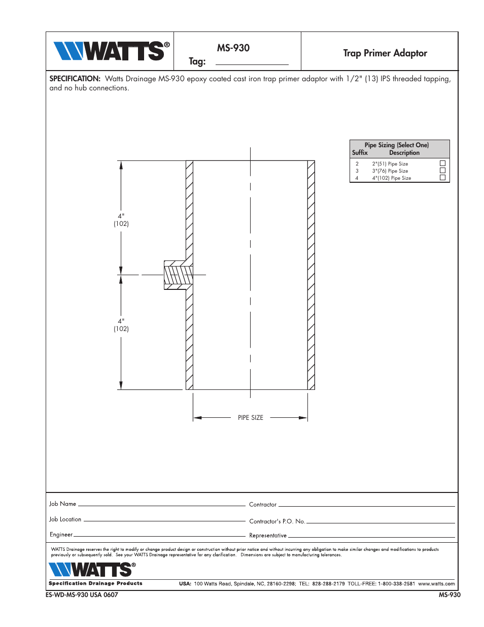Watts MS-930 User Manual | 1 page