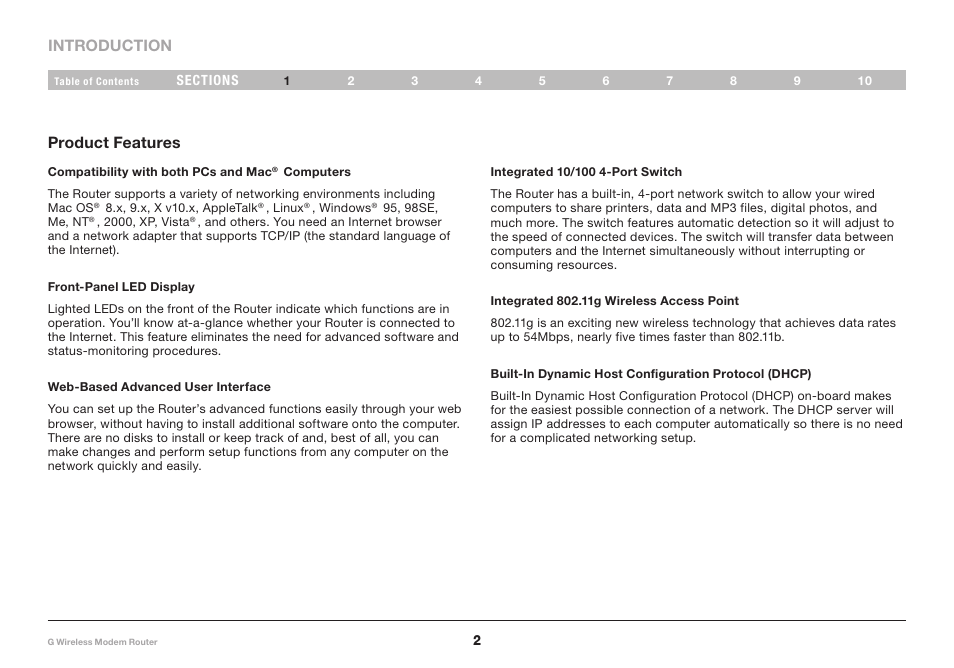 Introduction product features | Belkin F5D7634-4A-H User Manual | Page 4 / 94