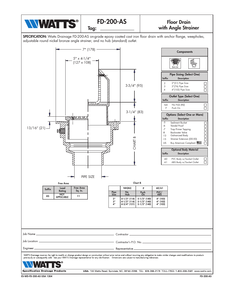 Watts FD-200-AS User Manual | 1 page