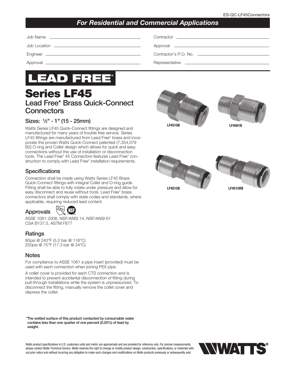 Watts LF4515RB User Manual | 2 pages