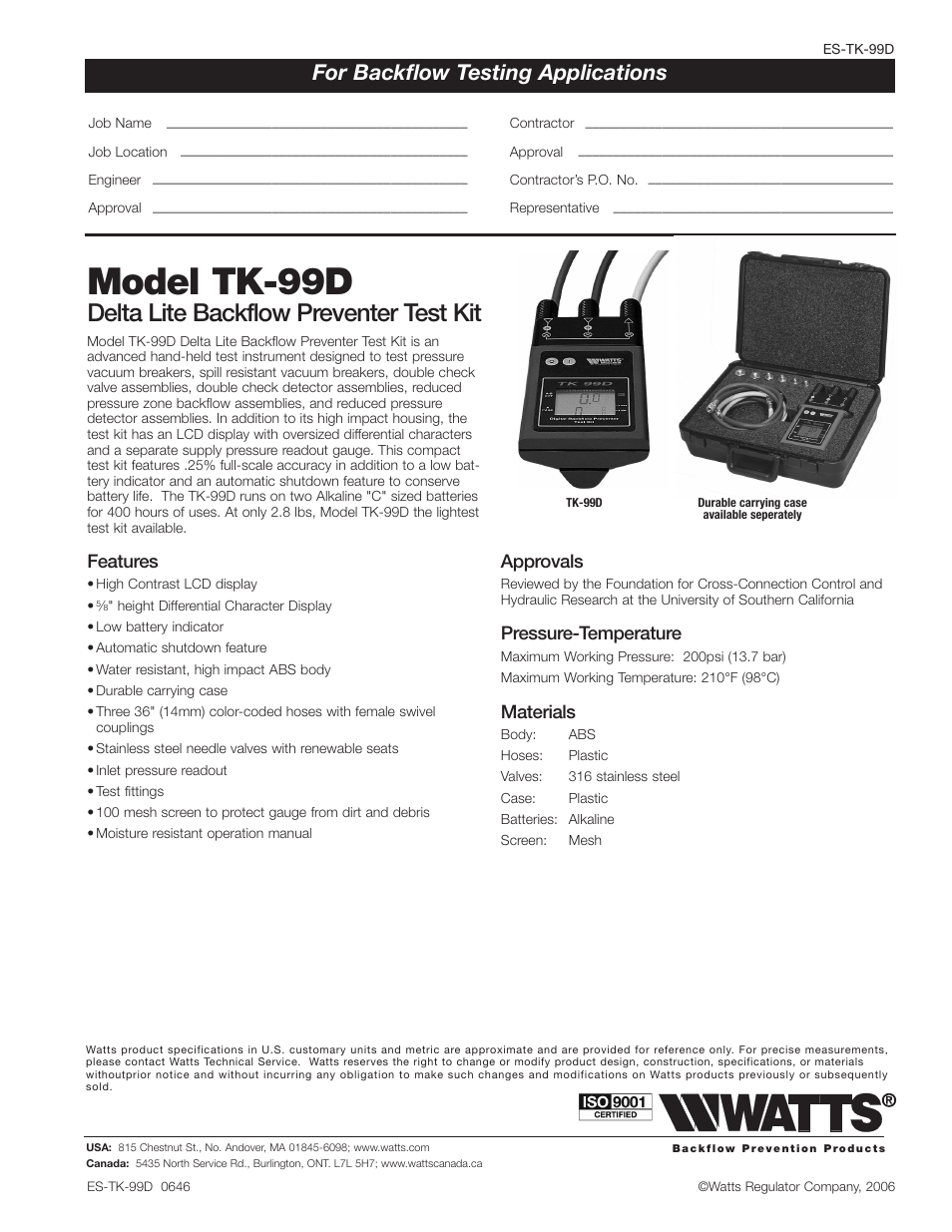 Watts TK-99D User Manual | 1 page