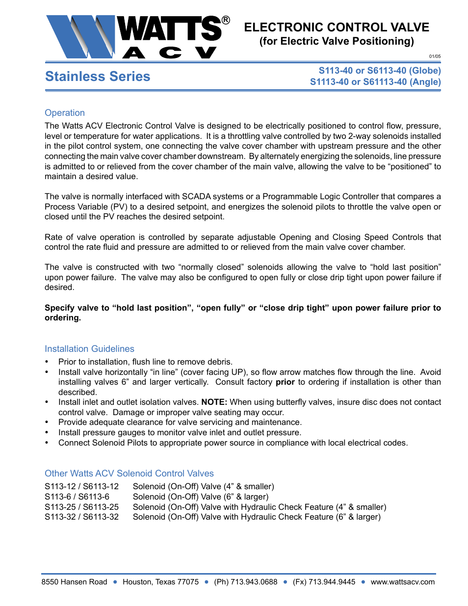 Watts S1113-40 User Manual | 1 page