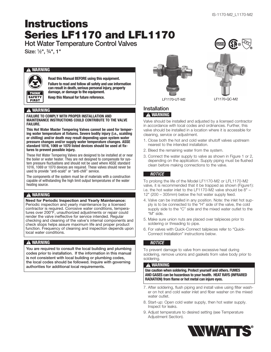 Watts LFL1170 User Manual | 4 pages