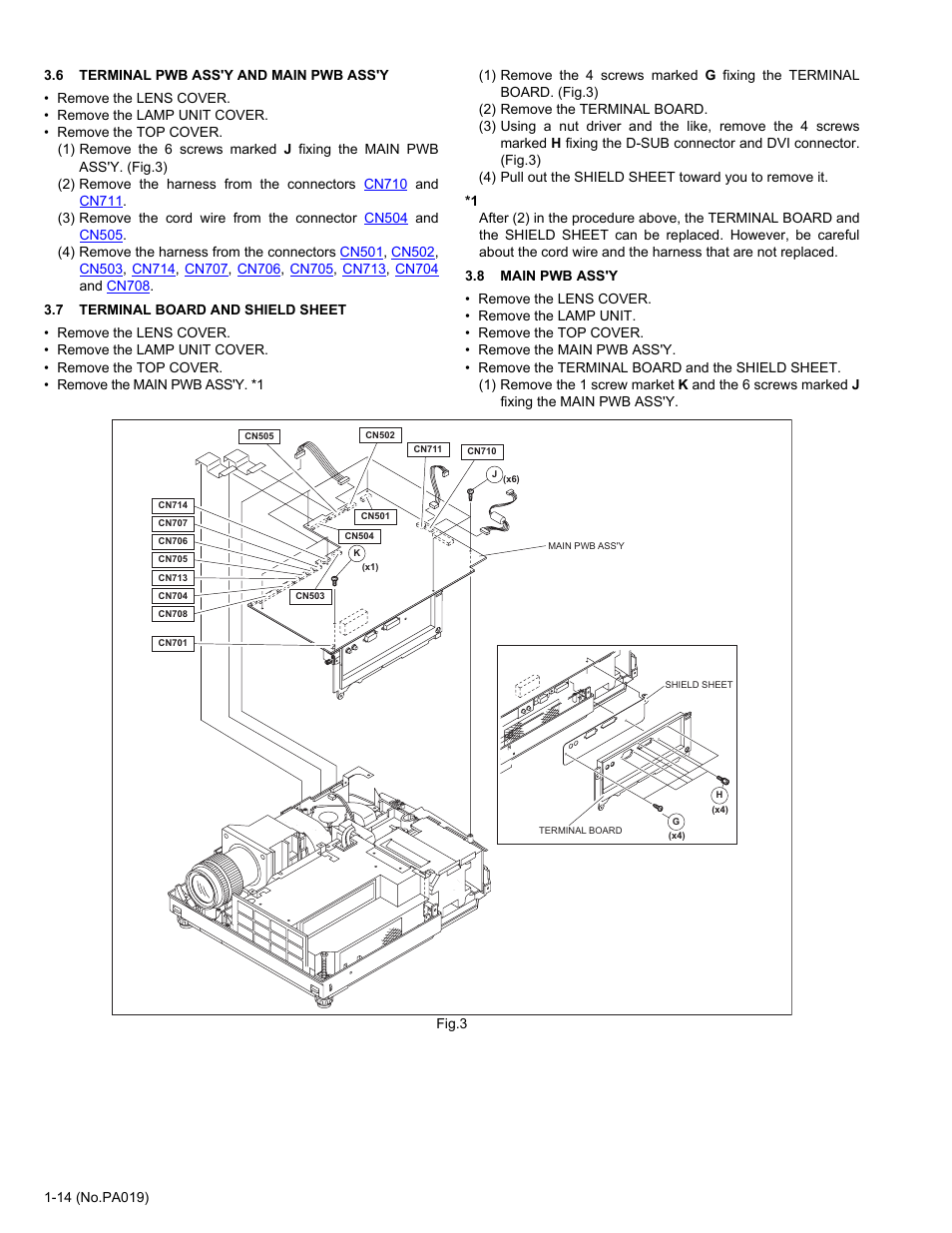 6 terminal pwb ass'y and main pwb ass'y, 7 terminal board and shield sheet, 8 main pwb ass'y | JVC DLA-HD2KU User Manual | Page 14 / 34