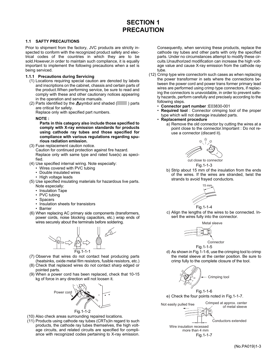 Section 1 precaution, 1 safty precautions | JVC DLA-HD2KU User Manual | Page 3 / 34