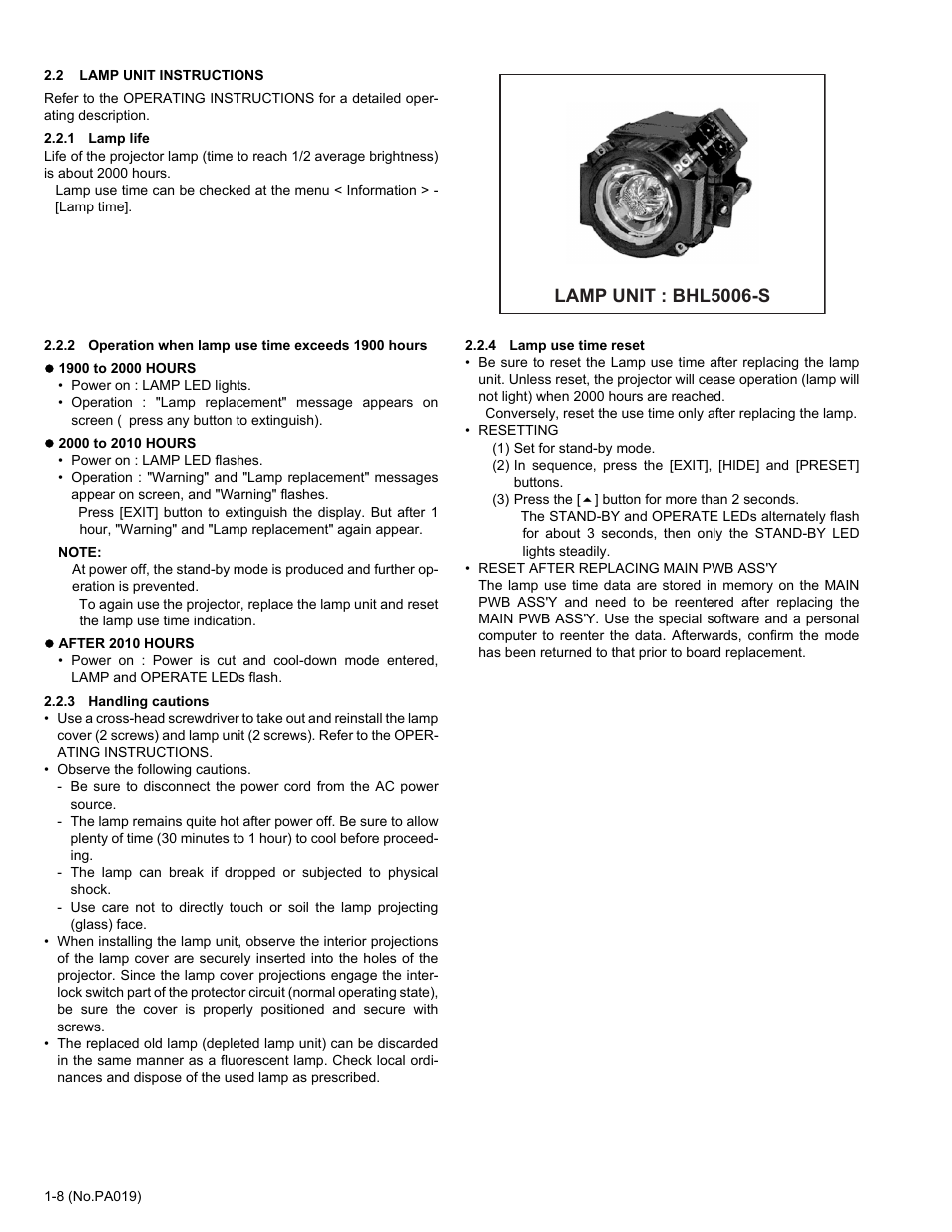 2 lamp unit instructions, Lamp unit : bhl5006-s | JVC DLA-HD2KU User Manual | Page 8 / 34