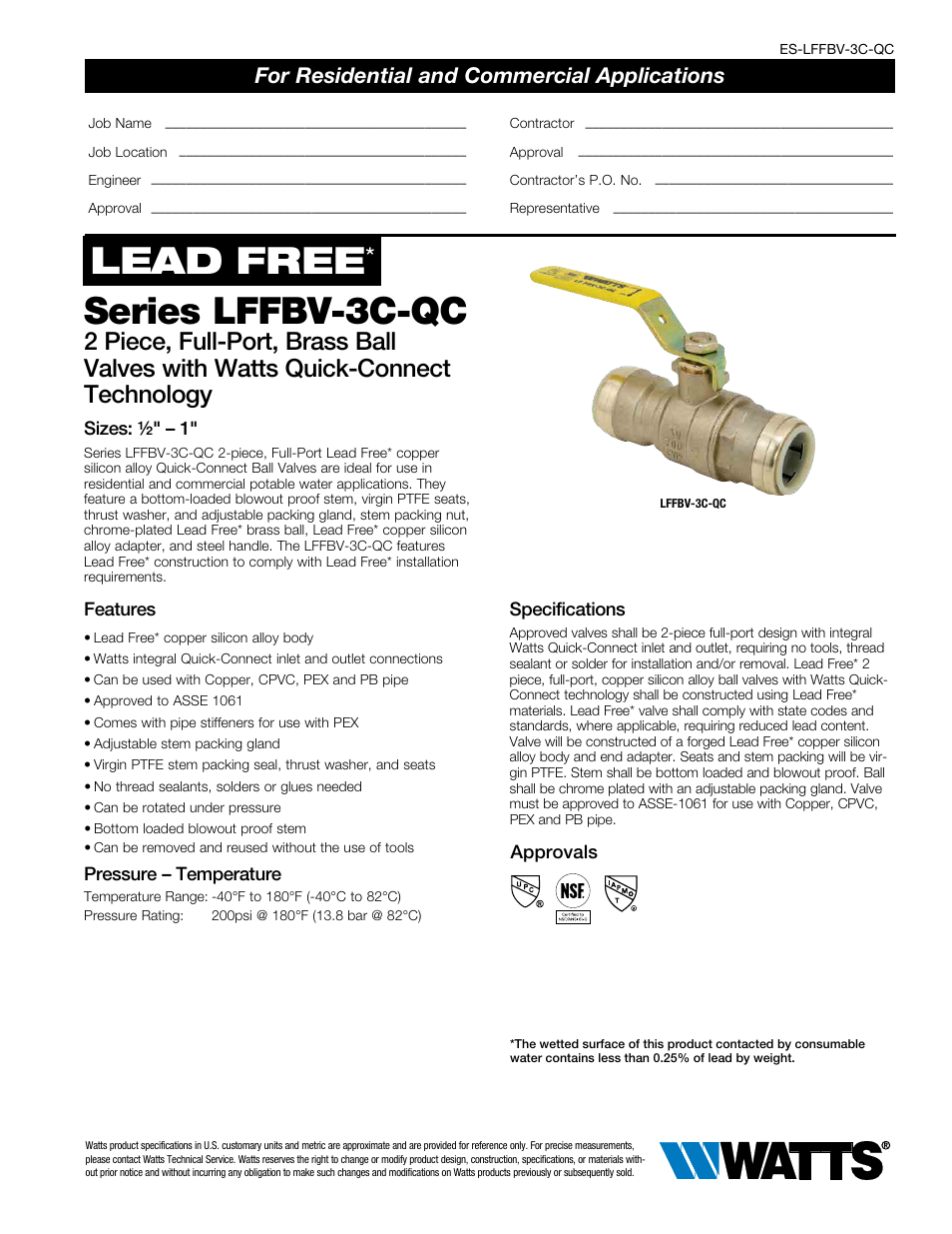 Watts LFFBV-3C-QC User Manual | 2 pages