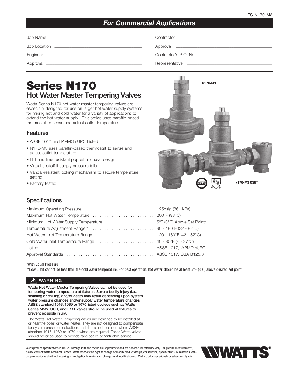 Watts N170 CSUT User Manual | 2 pages