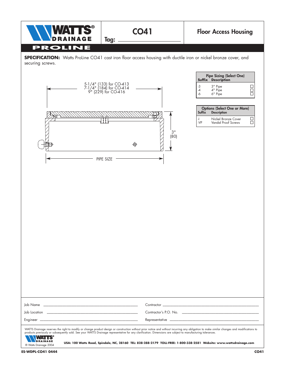 Watts CO41 User Manual | 1 page