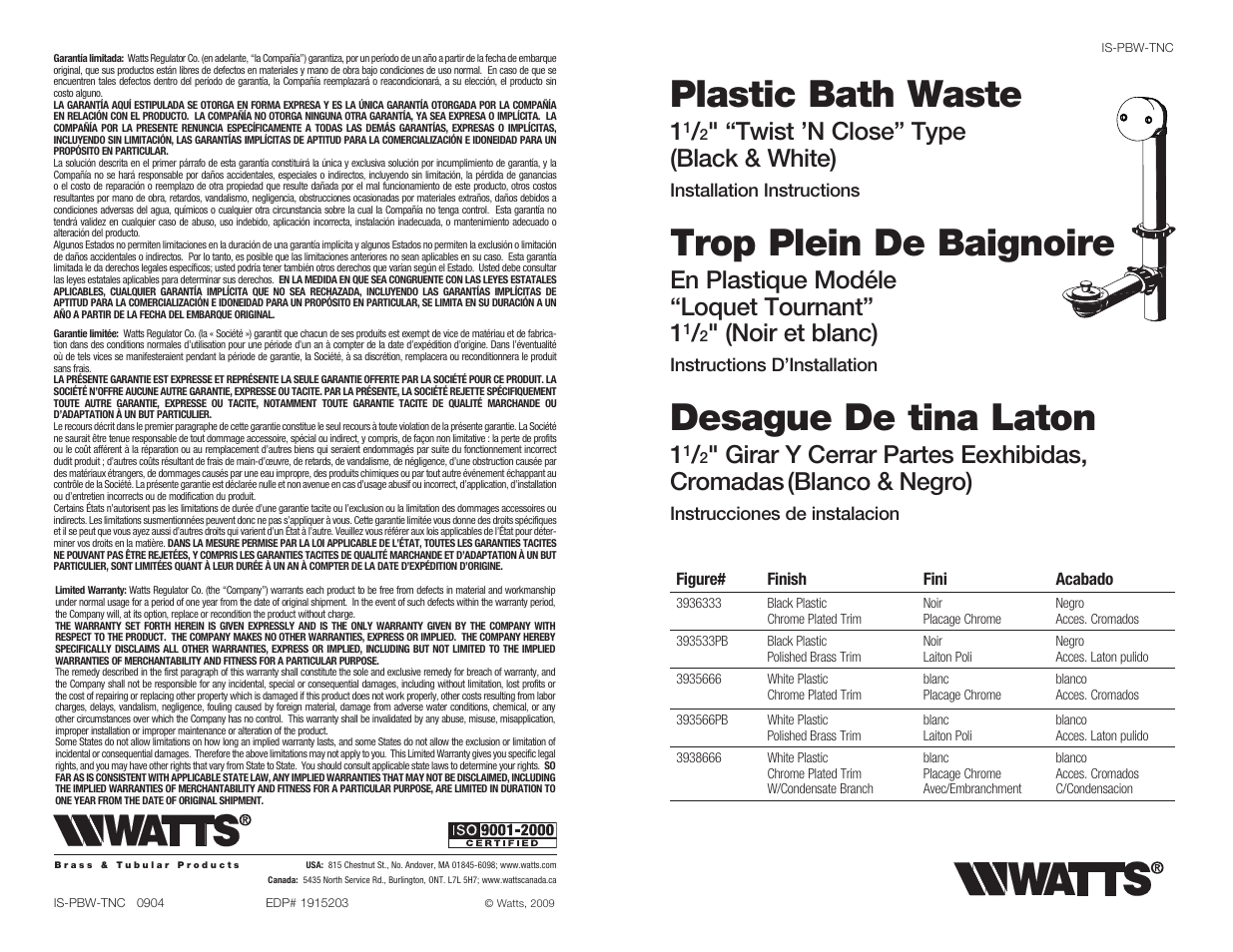 Watts 393 5666 User Manual | 2 pages