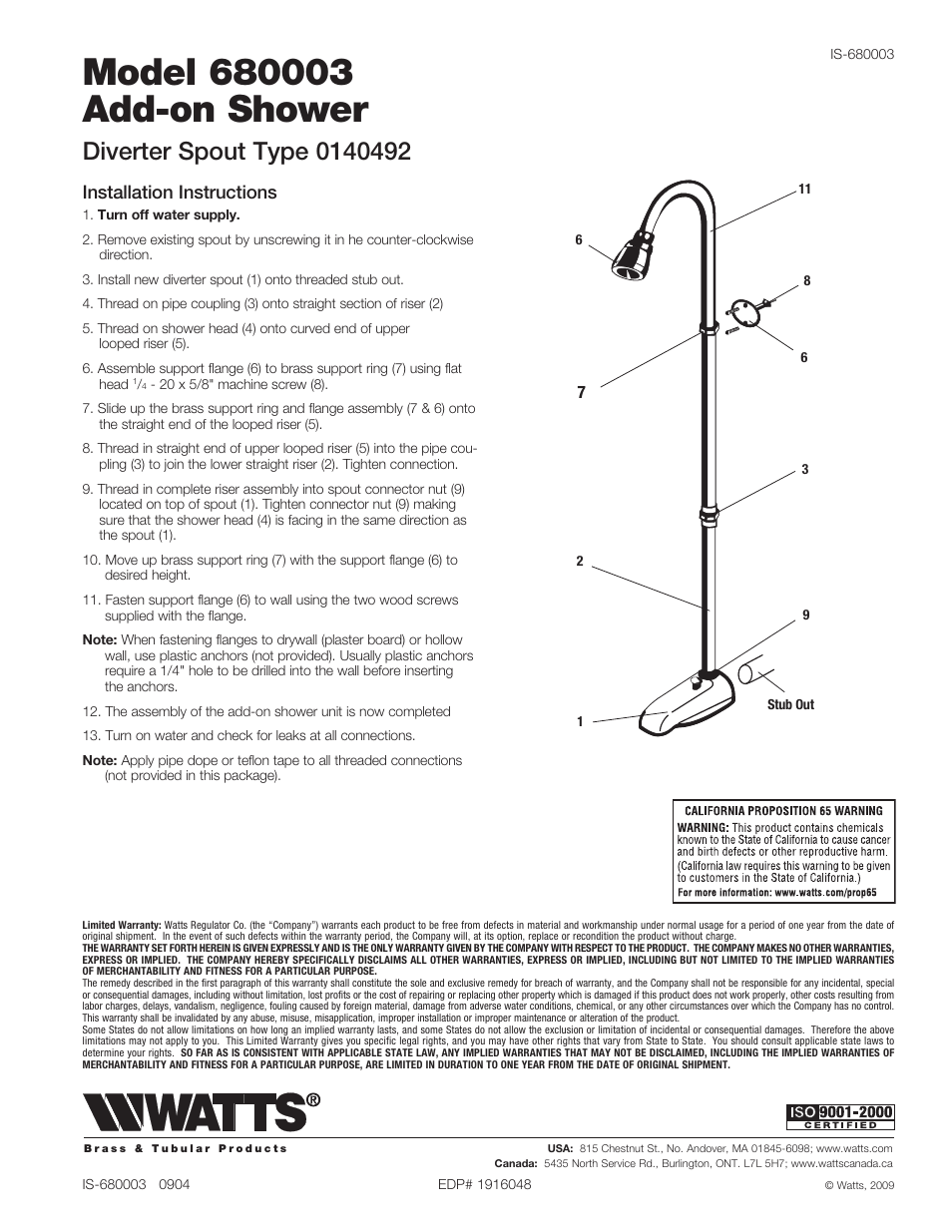 Watts 680 003 User Manual | 1 page