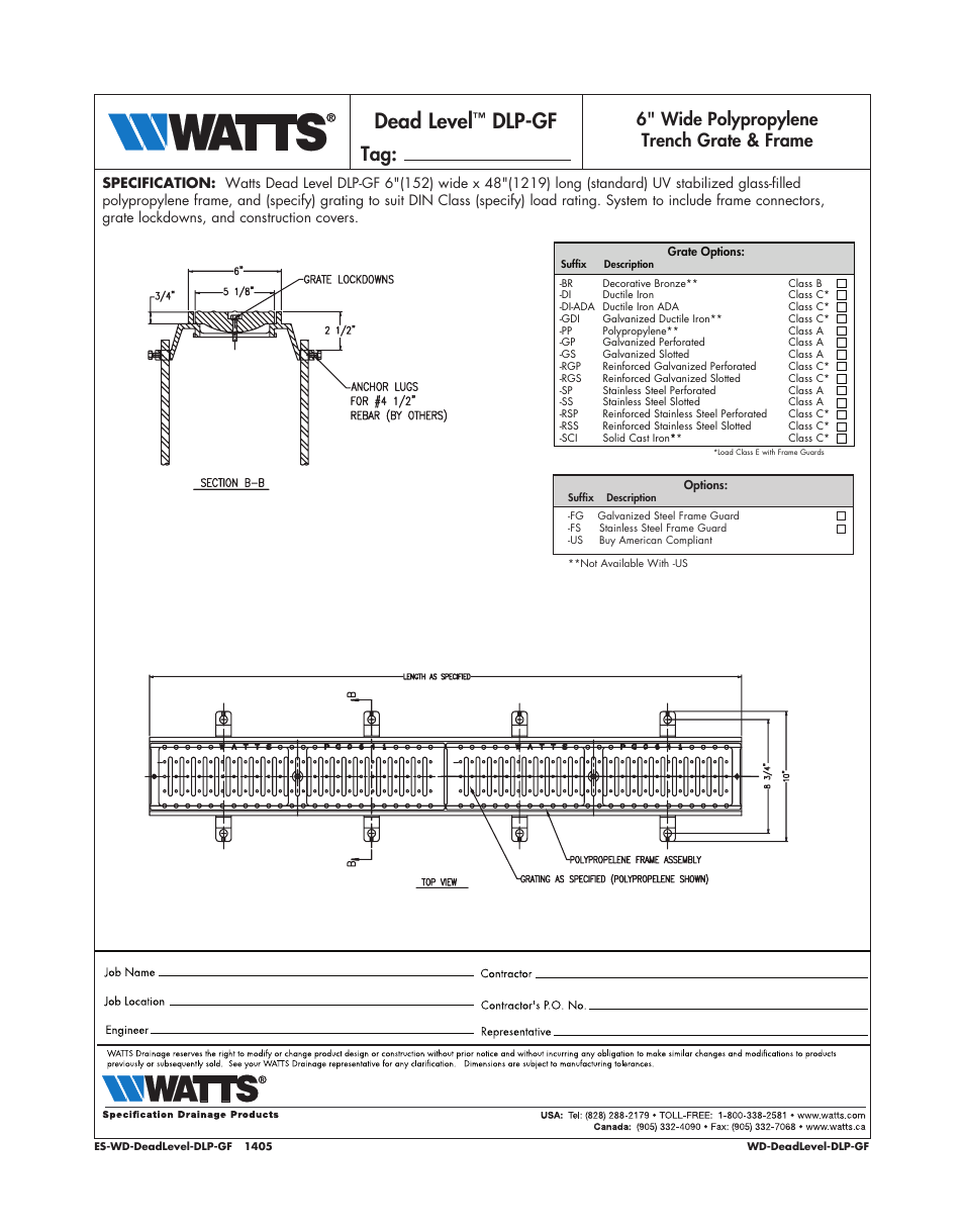 Watts Dead Level DLP-GF User Manual | 1 page