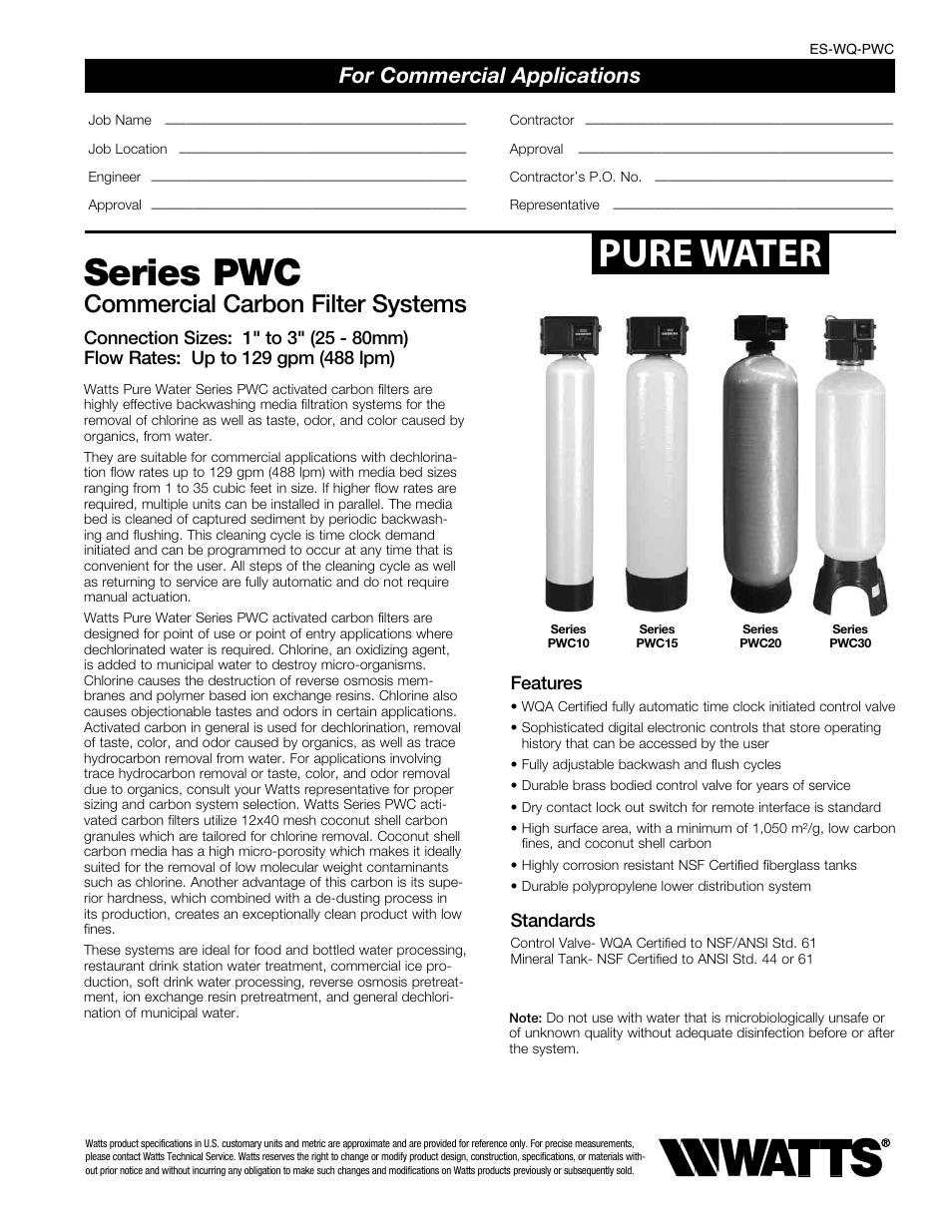Watts PWC (3-35CUFT) User Manual | 3 pages
