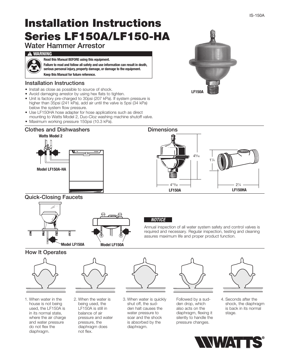 Watts LF150A User Manual | 2 pages