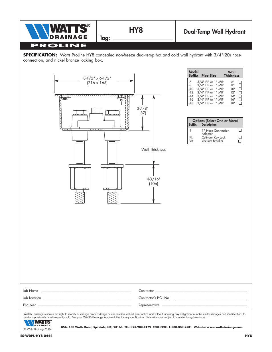 Watts HY8 User Manual | 1 page