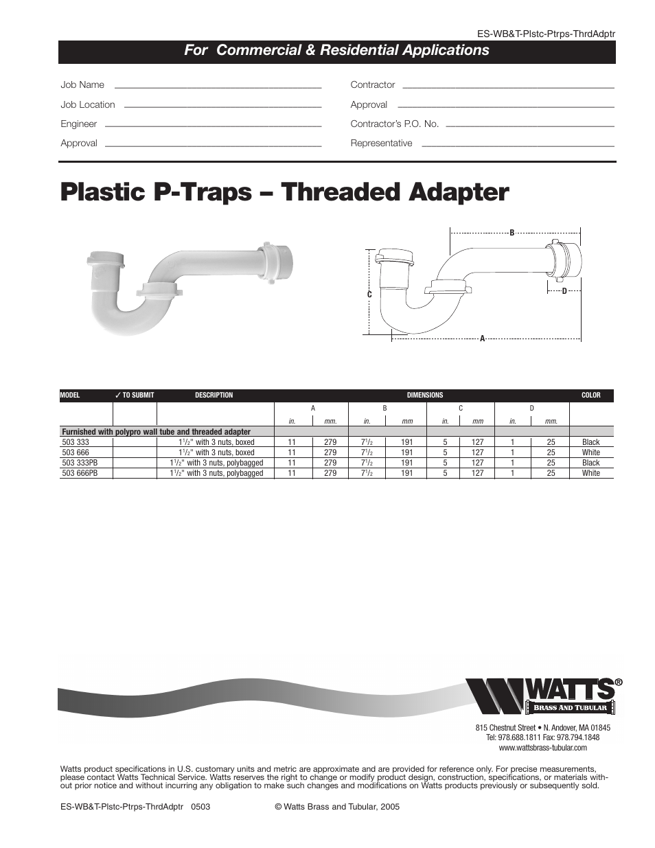 Watts 503 666PB User Manual | 1 page