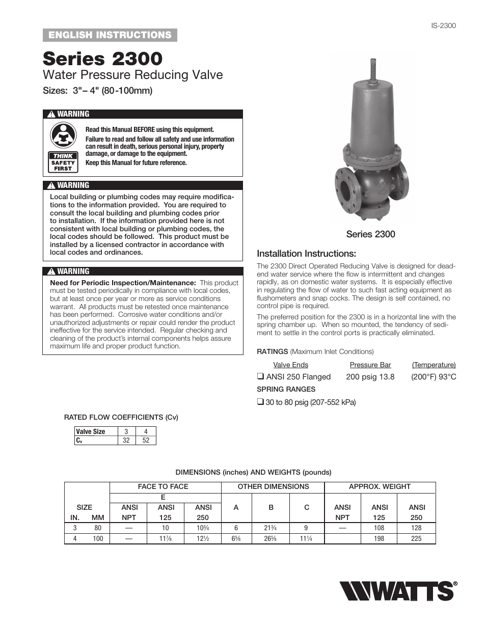 Watts 2300 User Manual | 12 pages