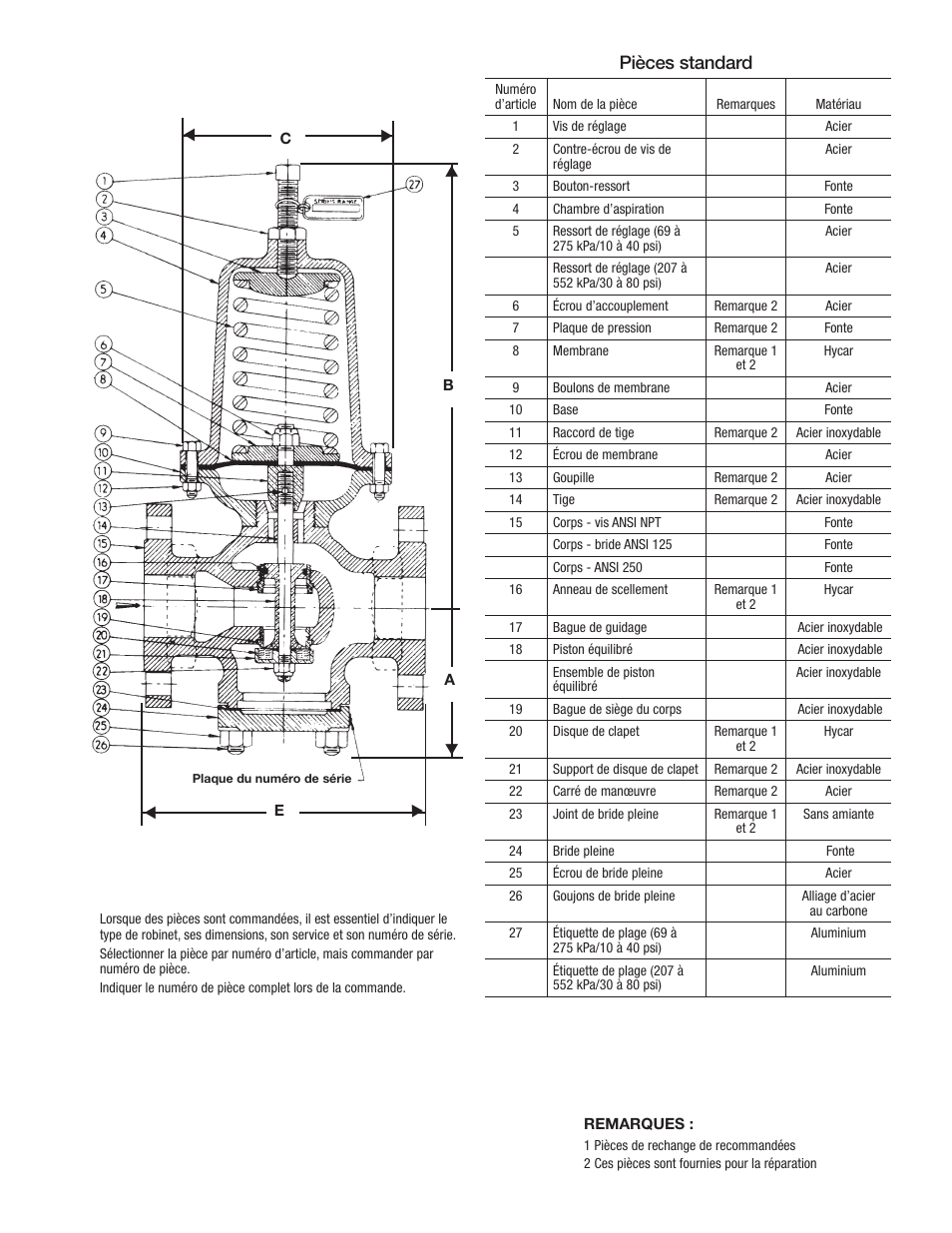 Pièces standard | Watts 2300 User Manual | Page 11 / 12