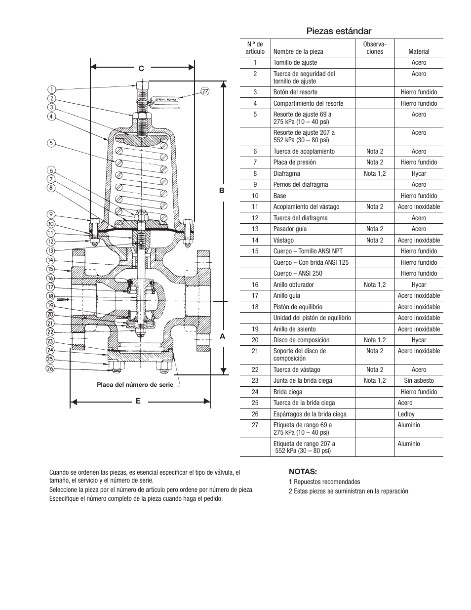 Piezas estándar | Watts 2300 User Manual | Page 7 / 12