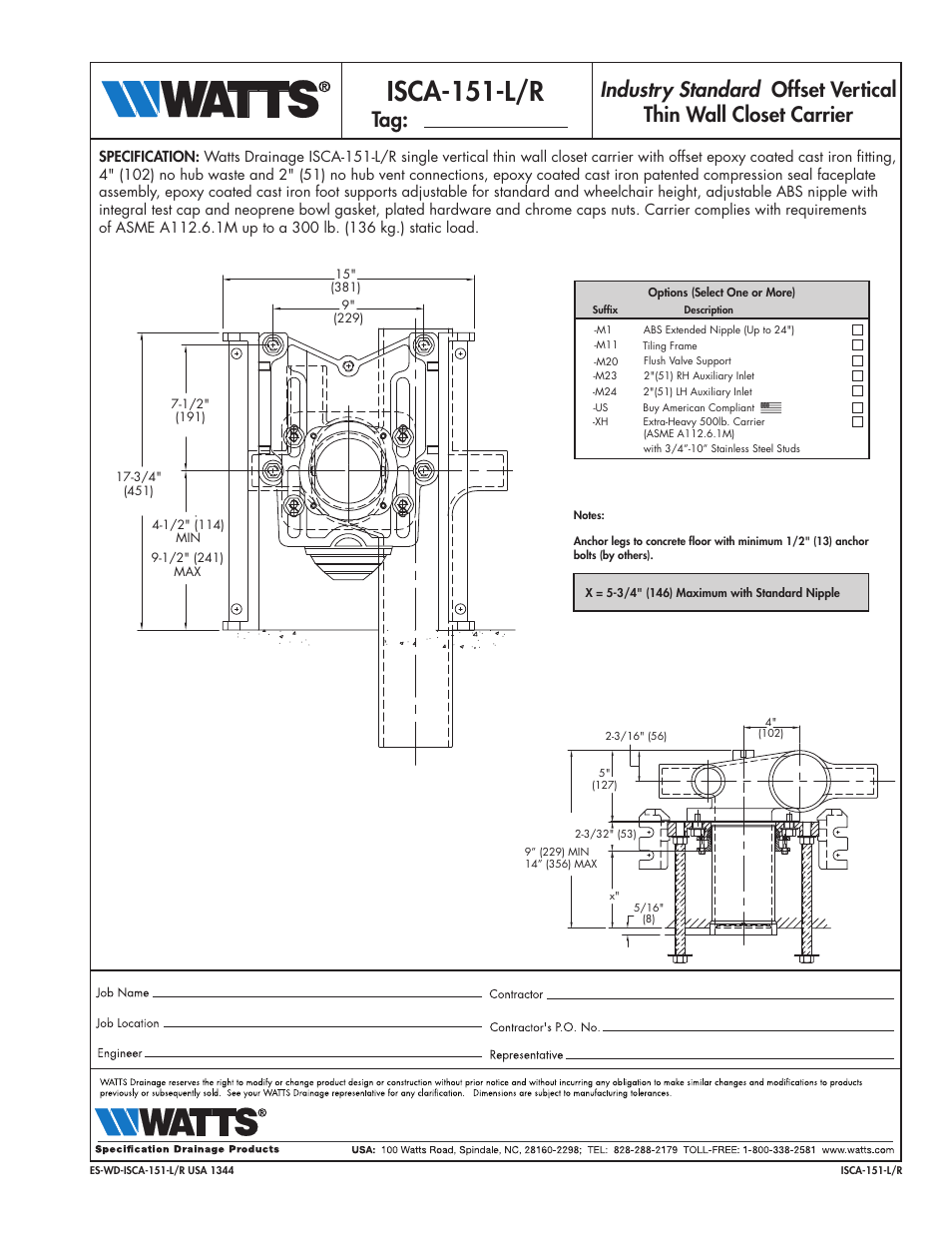 Watts ISCA-151-L/R User Manual | 1 page