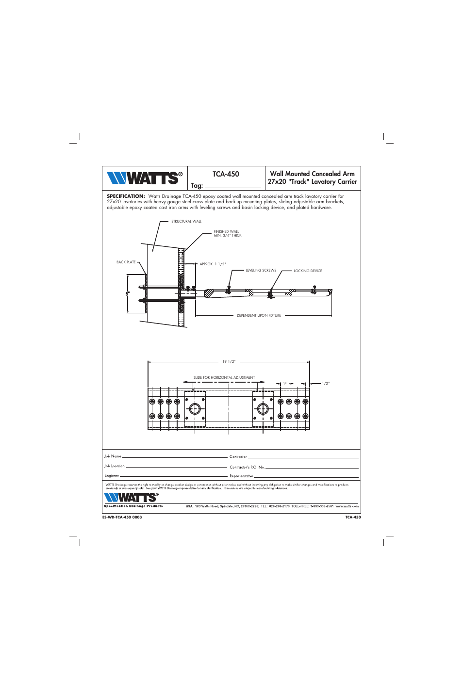 Watts TCA-450 User Manual | 1 page