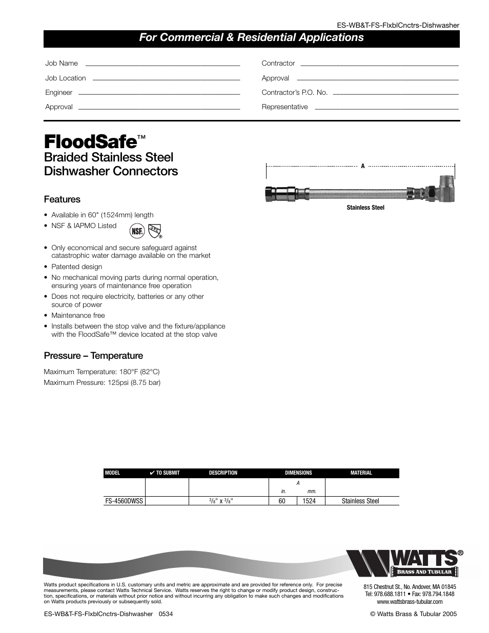 Watts FS-4560DWSS User Manual | 1 page