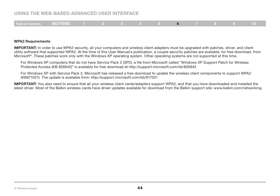 Using the web-based advanced user interface | Belkin PM01116-A User Manual | Page 46 / 98