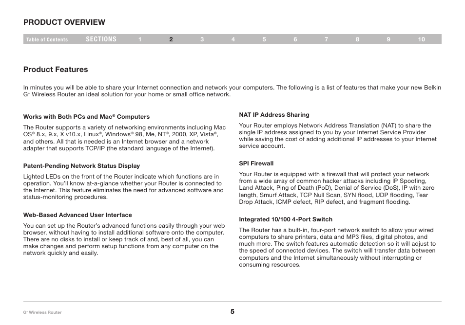 Product overview, Product features | Belkin PM01116-A User Manual | Page 7 / 98