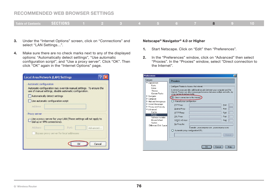 Recommended web browser settings | Belkin PM01116-A User Manual | Page 78 / 98