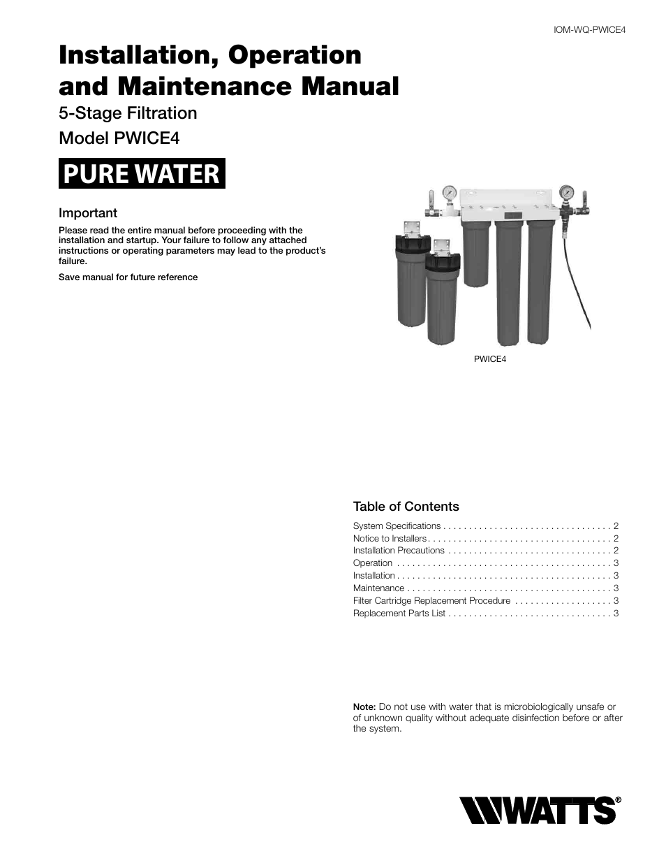 Watts PWICE4 User Manual | 4 pages