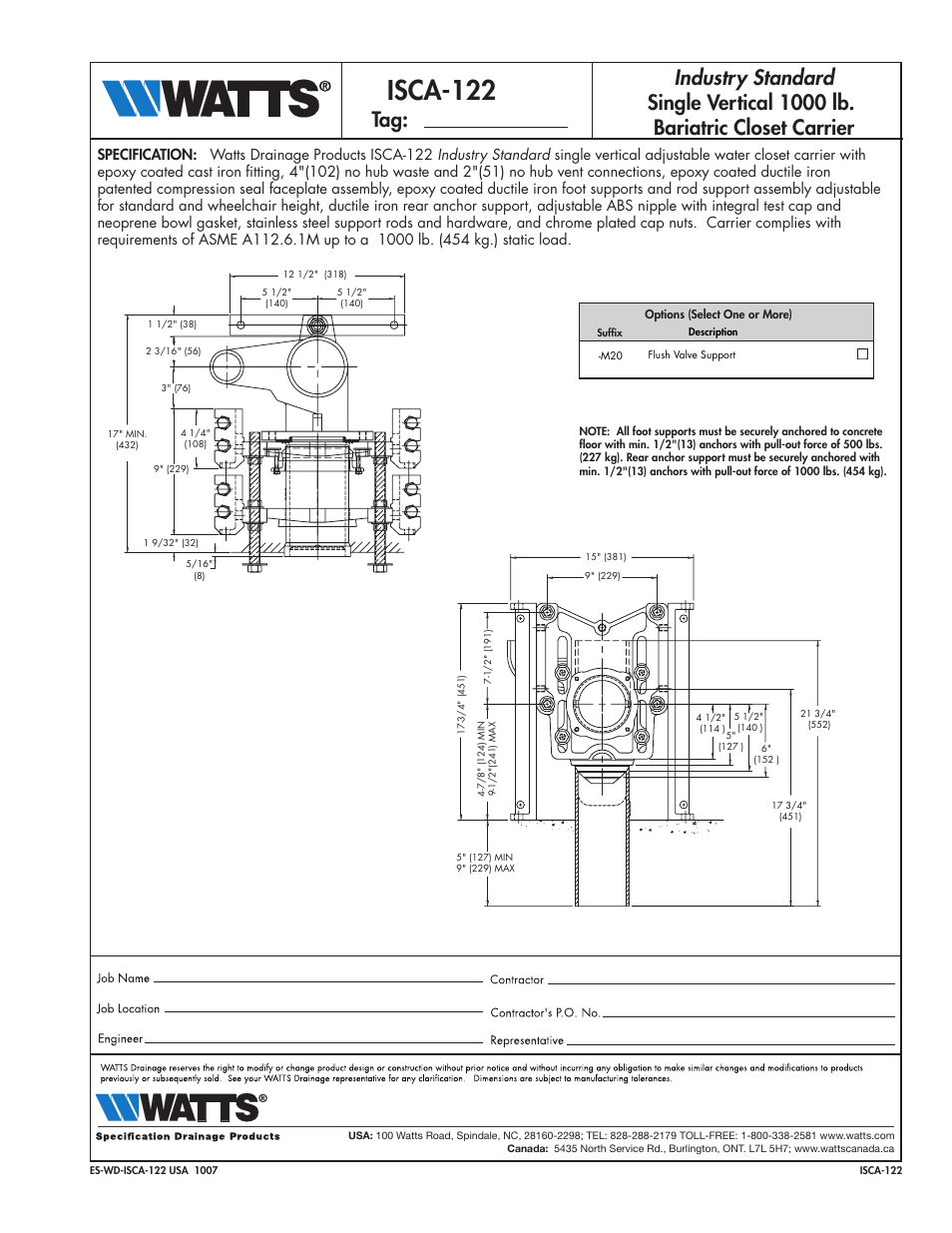 Watts ISCA-122 User Manual | 1 page