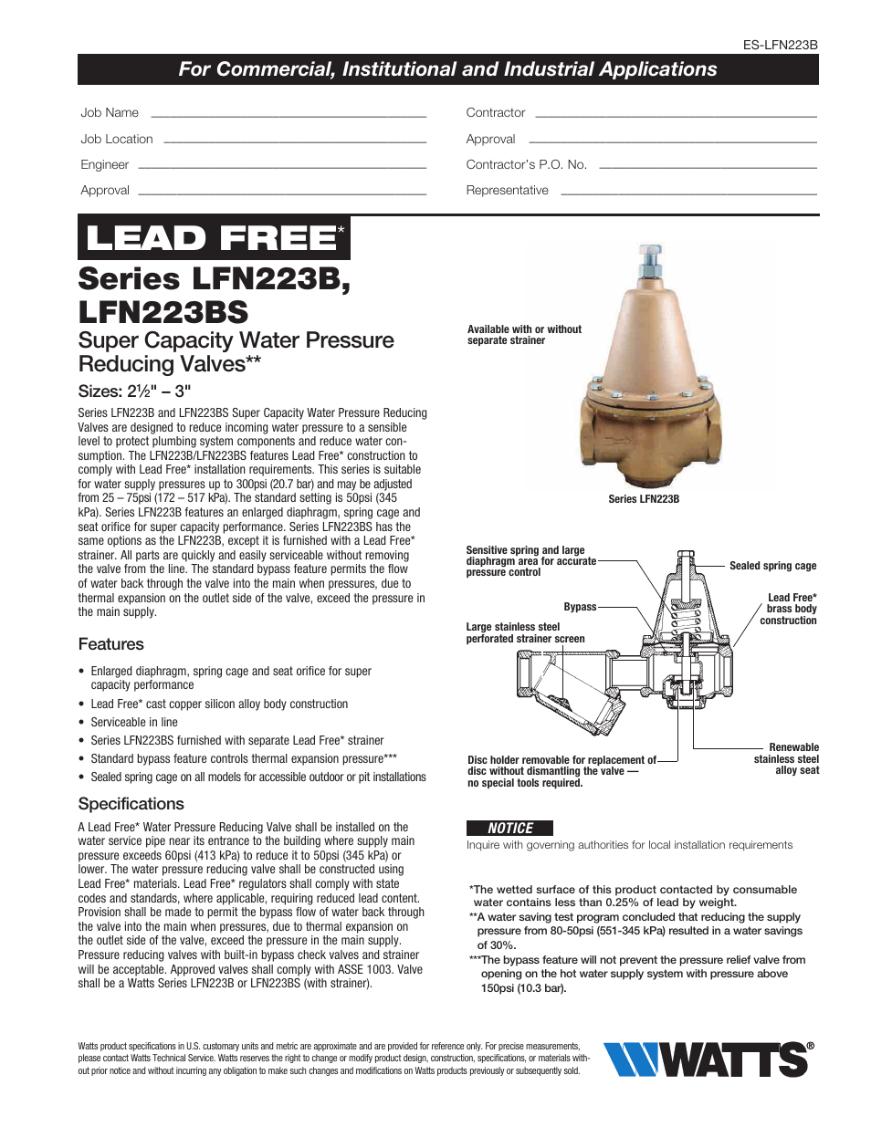 Watts LFN223BS User Manual | 2 pages