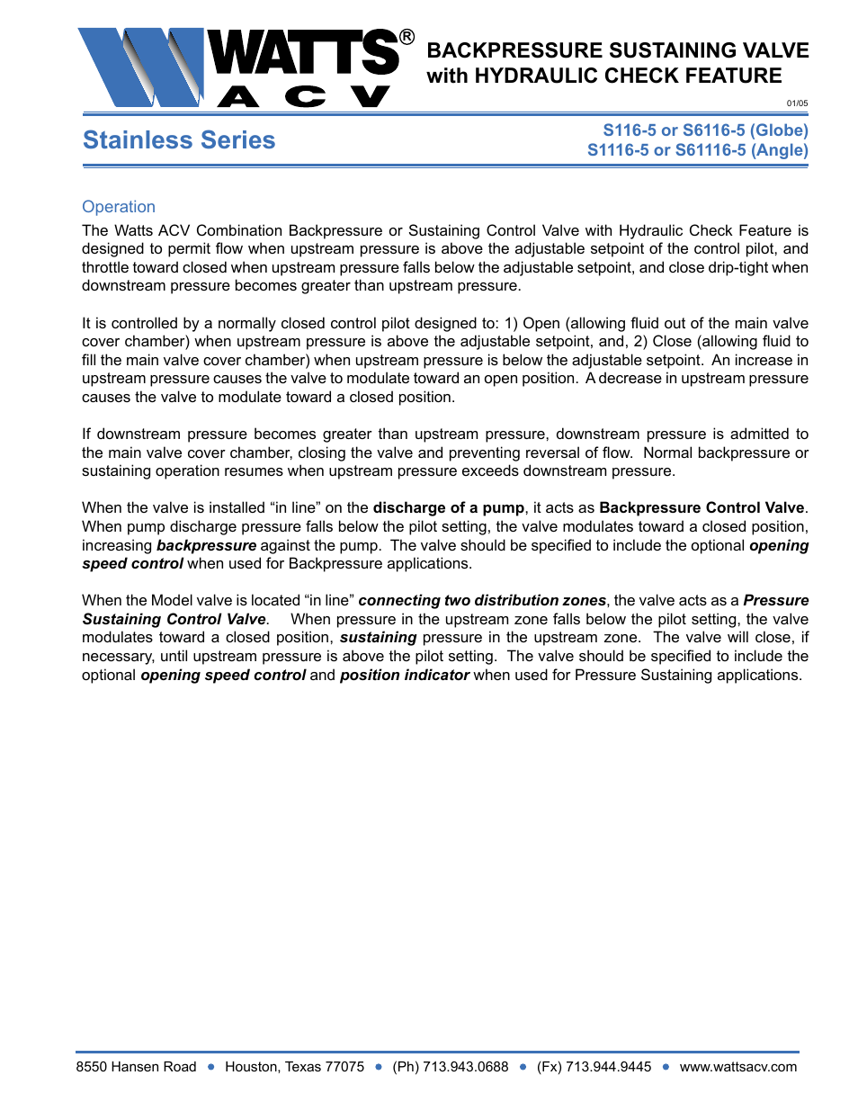 Watts S1116-5 User Manual | 2 pages